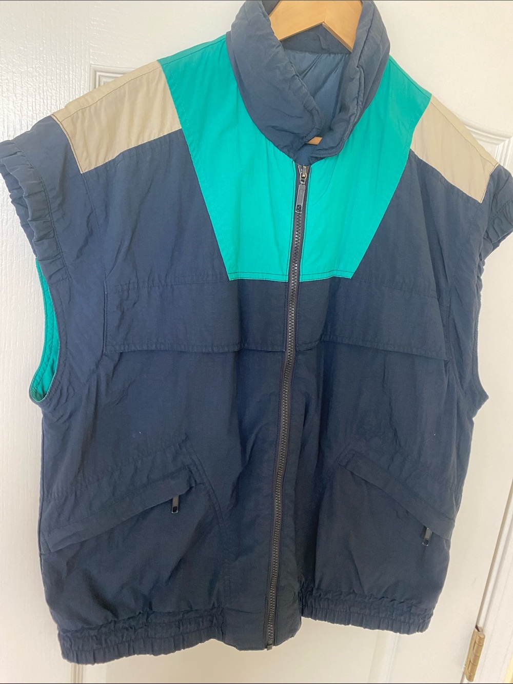 Men's Navy and Teal Zip-Front Puffer Vest